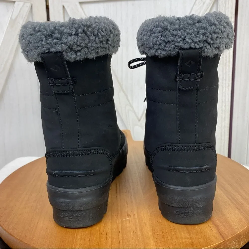 Sperry Juneau Lace Up‎ Winter Boots Black Gray 8 STS86817